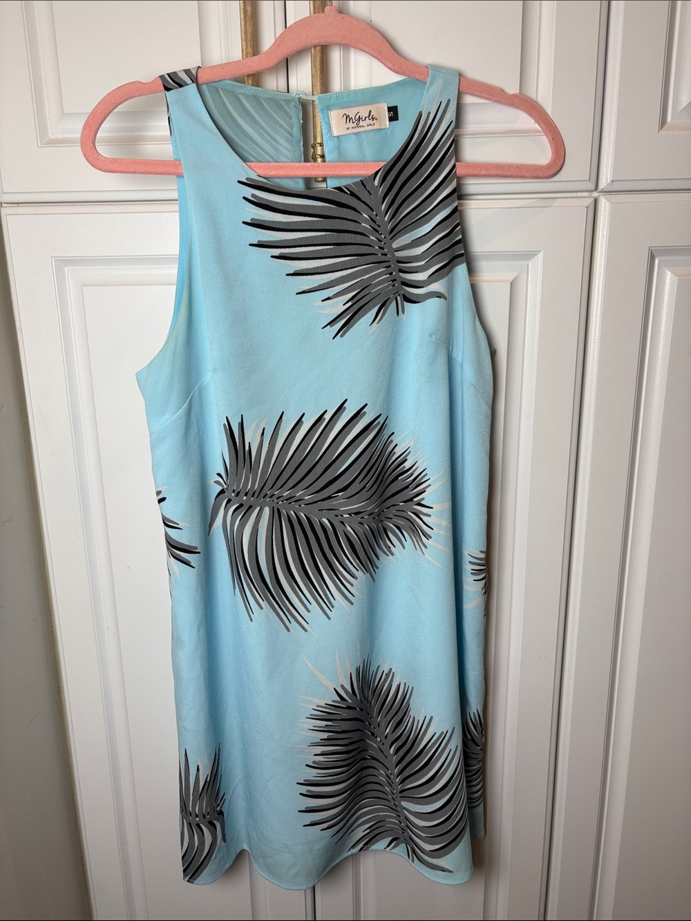 Material Girl Sky Blue Palm-Print Sleeveless Mini Dress size Small